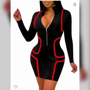 Womens Sexy Zip Front bodycon mini Dress